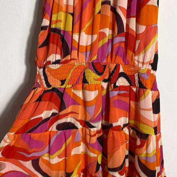 Fate Multicolored Sleeveless Mini Dress SZ M NWT Retro Flowy Smocked Artsy Boho - Picture 4 of 8